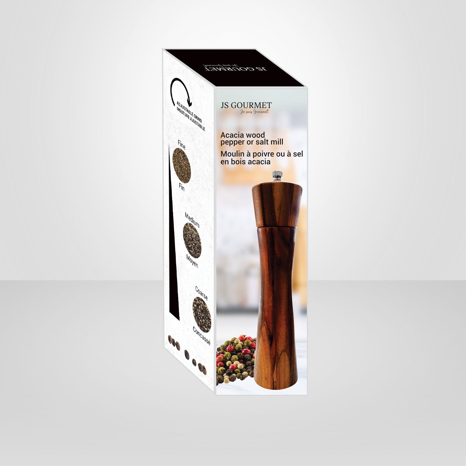 JS Gourmet - Moulin à Sel ou Poivre Manuel en Bois d'acacia Foncé - Simple Boutique
