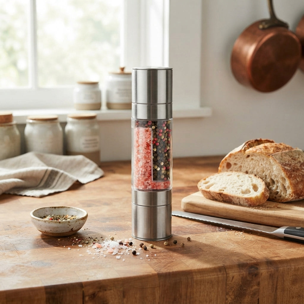 JS Gourmet Moulin à sel et à poivre 2 en 1 - Acier inoxydable - Simple Boutique