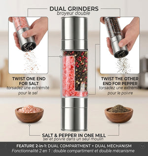 JS Gourmet Moulin à sel et à poivre 2 en 1 - Acier inoxydable - Simple Boutique