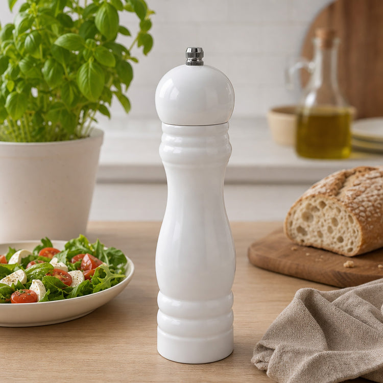 JS Gourmet Moulin à sel ou à poivre en bois d'hévéa - Blanc brillant - Simple Boutique
