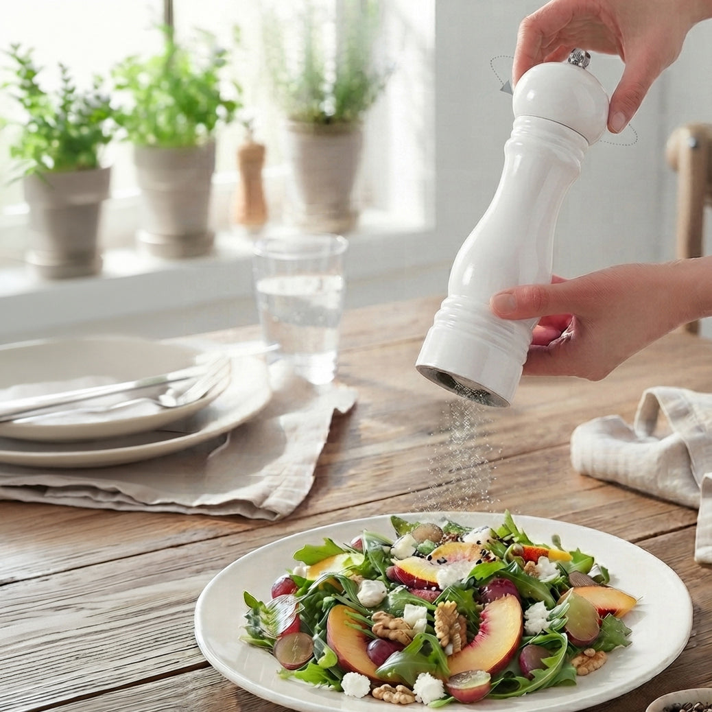 JS Gourmet Moulin à sel ou à poivre en bois d'hévéa - Blanc brillant - Simple Boutique