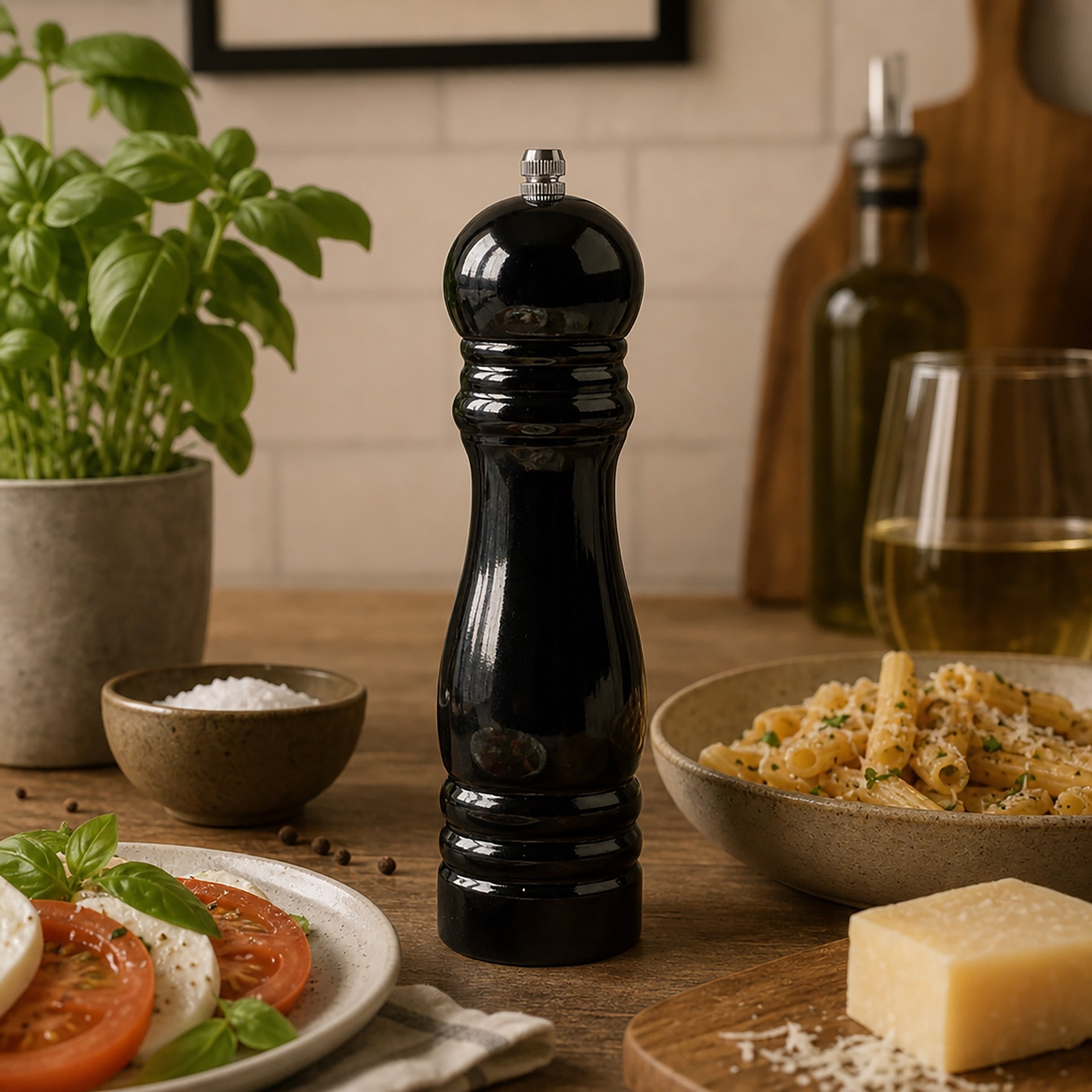 JS Gourmet Moulin à sel ou à poivre en bois d'hévéa - Noir brillant - Simple Boutique