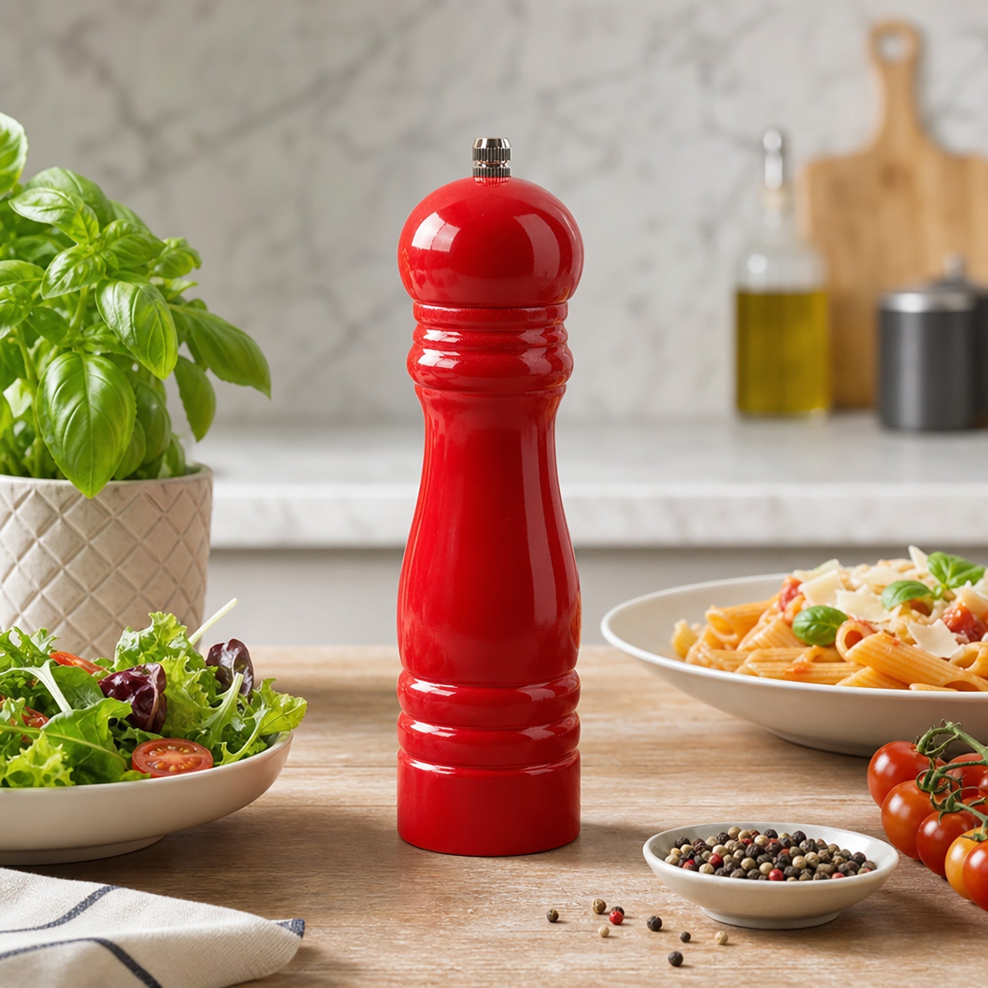 JS Gourmet Moulin à sel ou à poivre en bois d'hévéa - Rouge brillant - Simple Boutique