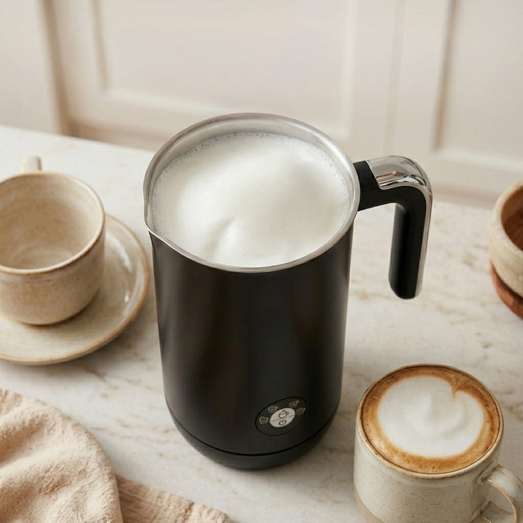 JS Gourmet Mousseur à lait électrique rétro avec poignée - Noir mat, 4 modes - Simple Boutique