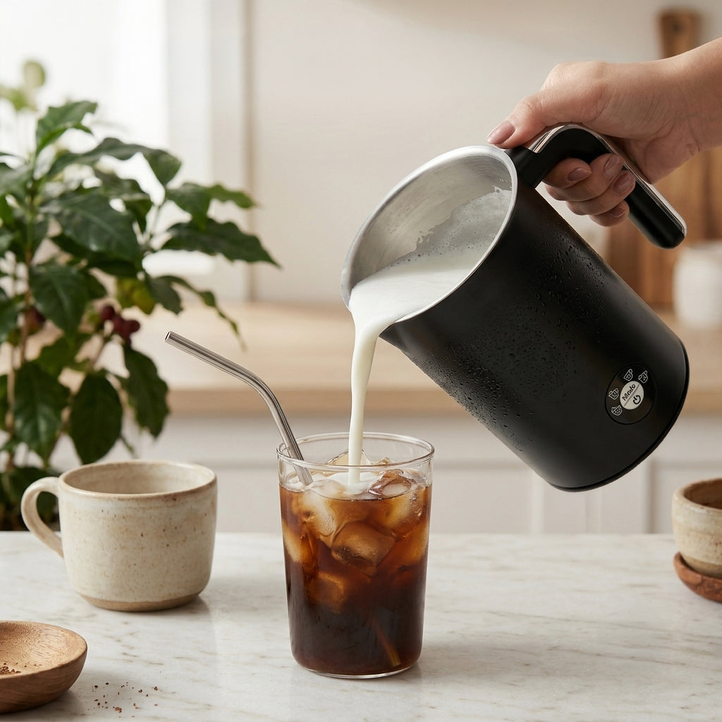 JS Gourmet Mousseur à lait électrique rétro avec poignée - Noir mat, 4 modes - Simple Boutique