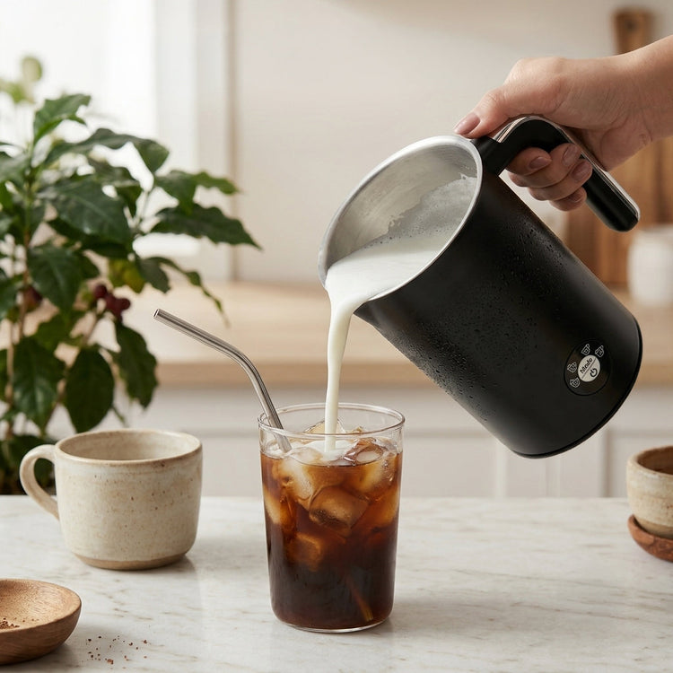 JS Gourmet Mousseur à lait électrique rétro avec poignée - Noir mat, 4 modes - Simple Boutique