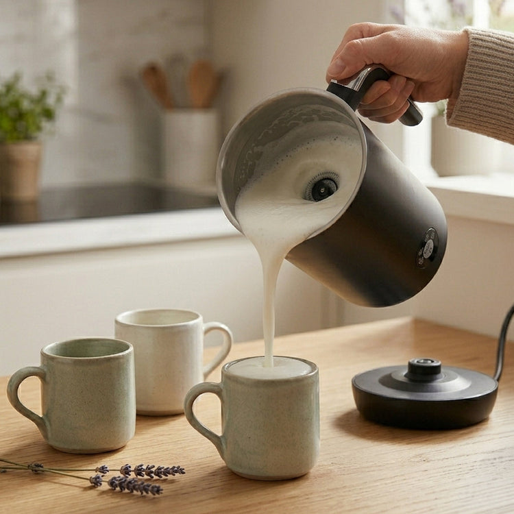 JS Gourmet Mousseur à lait électrique rétro avec poignée - Noir mat, 4 modes - Simple Boutique