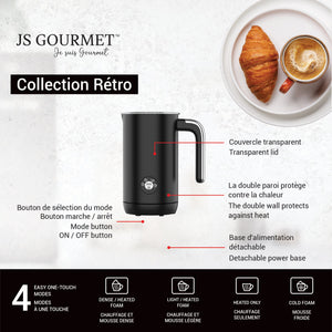 JS Gourmet Mousseur à lait électrique rétro avec poignée - Noir mat, 4 modes - Simple Boutique
