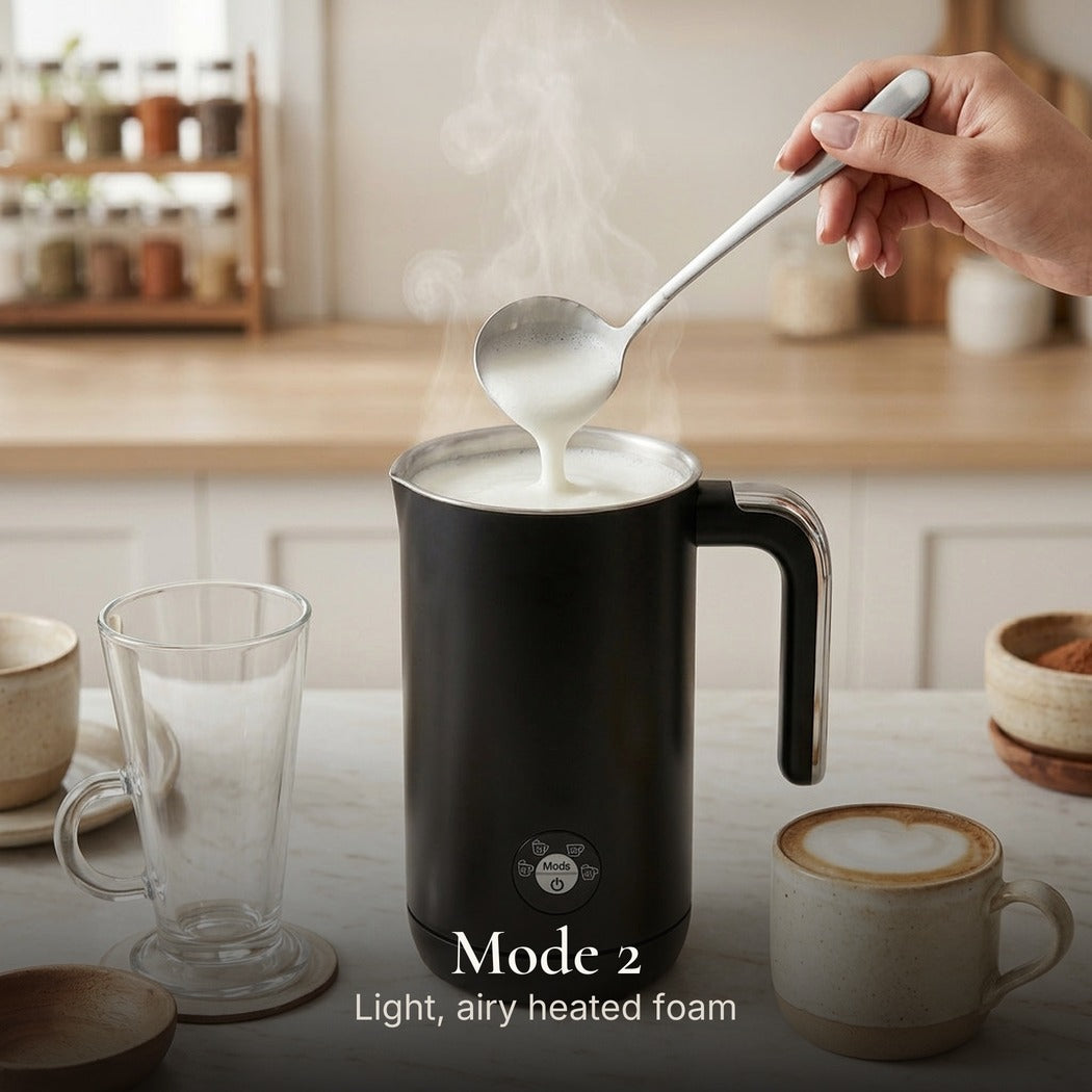 JS Gourmet Mousseur à lait électrique rétro avec poignée - Noir mat, 4 modes - Simple Boutique