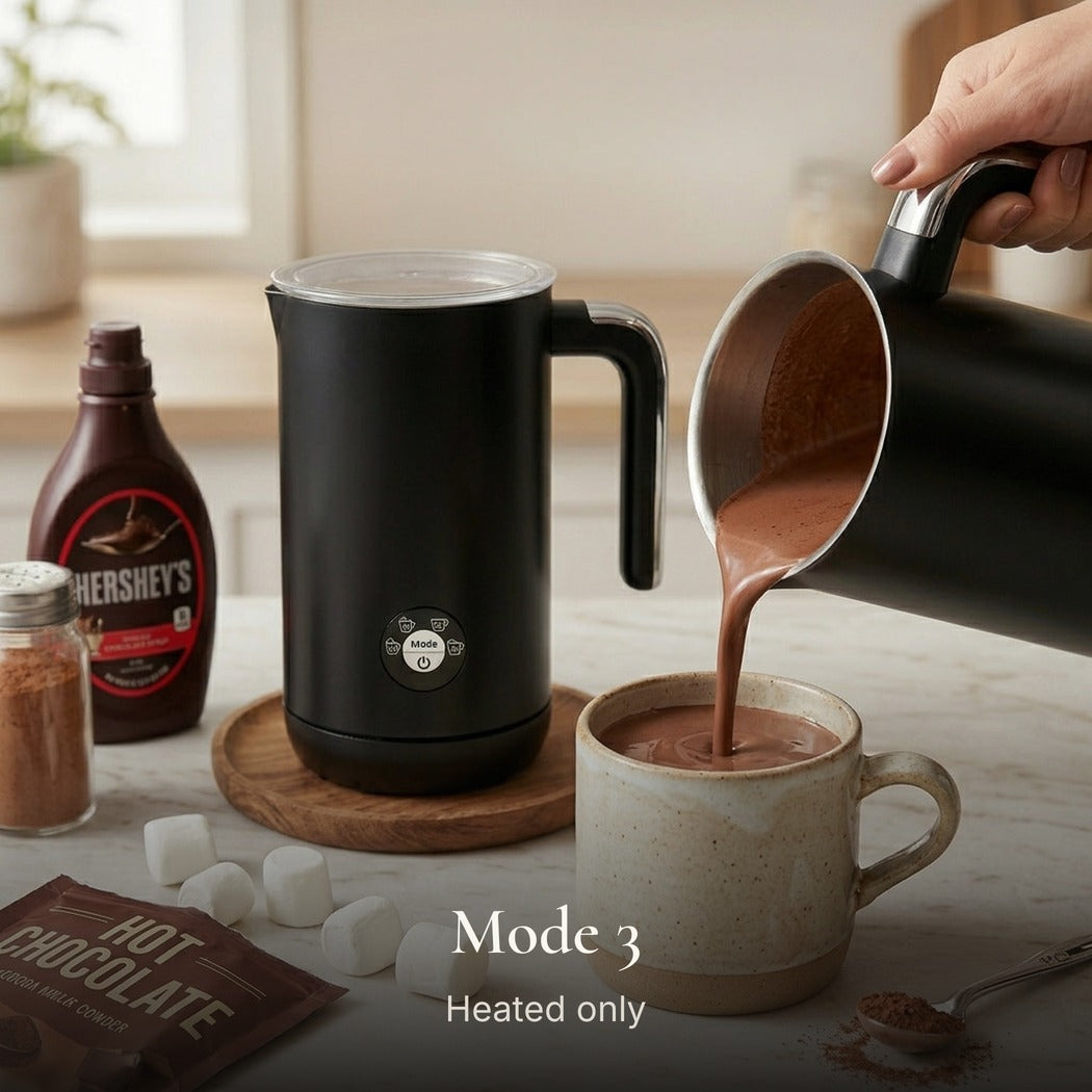 JS Gourmet Mousseur à lait électrique rétro avec poignée - Noir mat, 4 modes - Simple Boutique