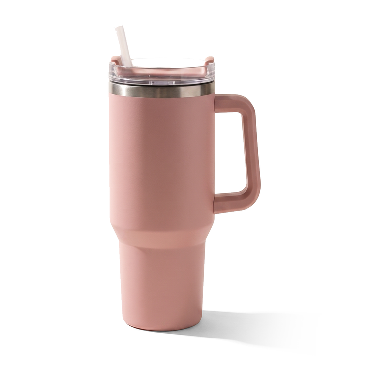 JS Gourmet Mug de voyage isotherme en acier inoxydable à double paroi de 1200 ml - Rose - Simple Boutique