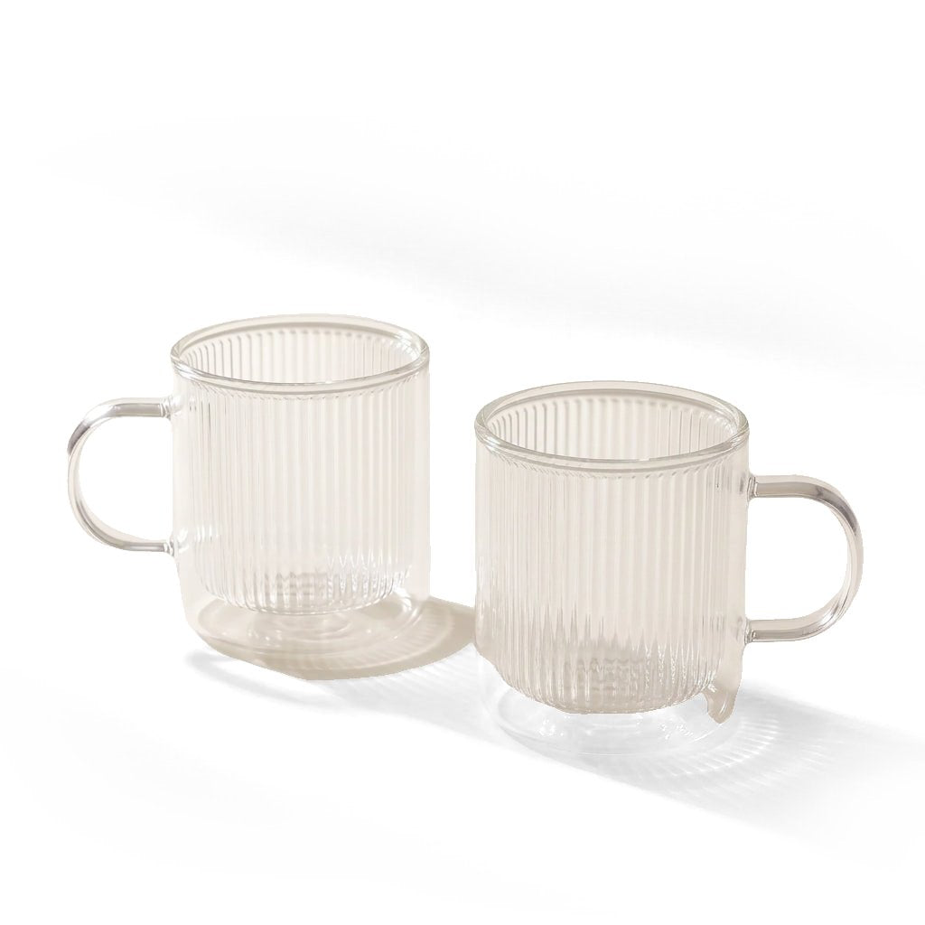 JS Gourmet Mug en verre à double paroi, grain vertical, avec anse, transparent - Lot de 2 - Simple Boutique