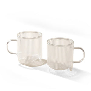 JS Gourmet Mug en verre à double paroi, grain vertical, avec anse, transparent - Lot de 2 - Simple Boutique