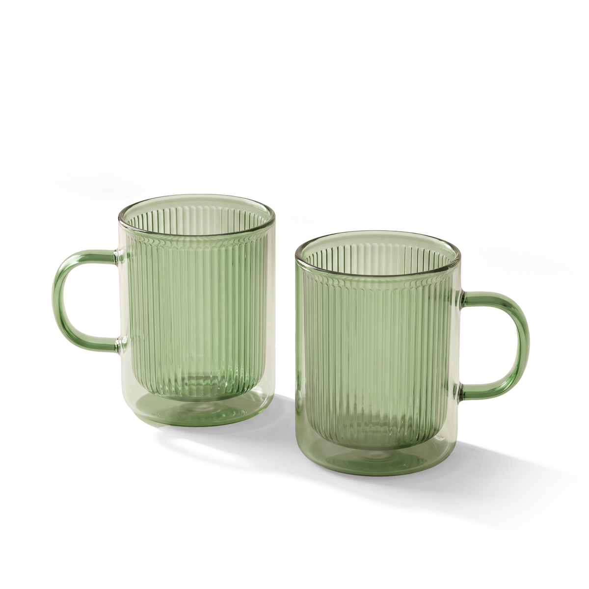 JS Gourmet Mug en verre à double paroi, grain vertical, avec poignée, vert - Lot de 2 - Simple Boutique