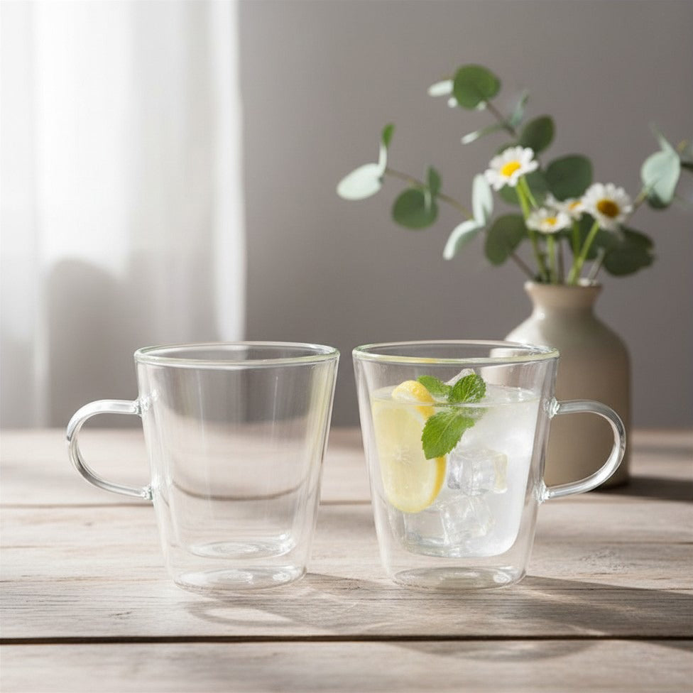 JS Gourmet Mugs en verre double paroi évasés, lot de 2 (250 ml) - Simple Boutique