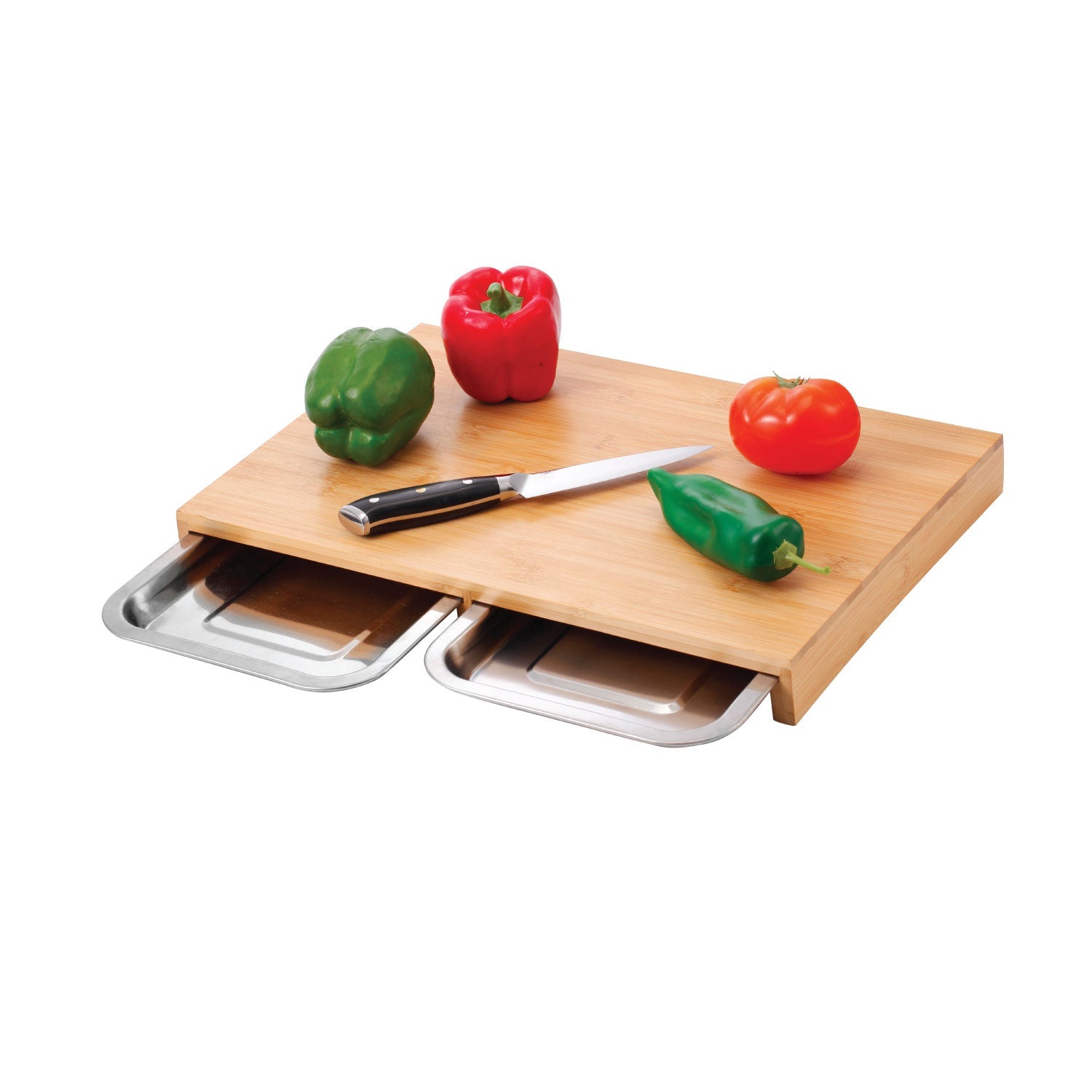 JS Gourmet - Planche à Découper en Bambou Avec 2 Tiroirs Coulissant - Simple Boutique