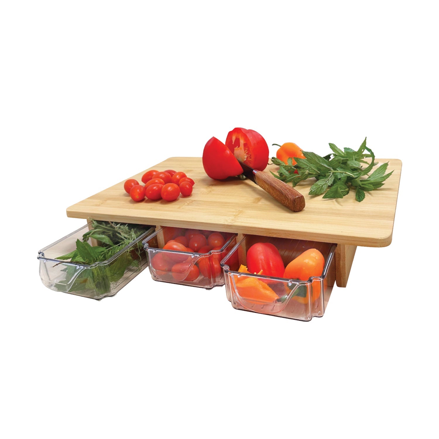 JS Gourmet - Planche à Découper en Bambou Avec 3 Tiroirs Coulissant - Simple Boutique