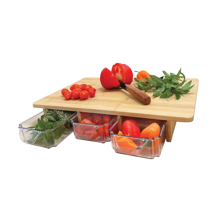 JS Gourmet - Planche à Découper en Bambou Avec 3 Tiroirs Coulissant - Simple Boutique