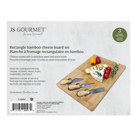 JS Gourmet - Planche à Fromage en Bambou avec 3 Couteaux