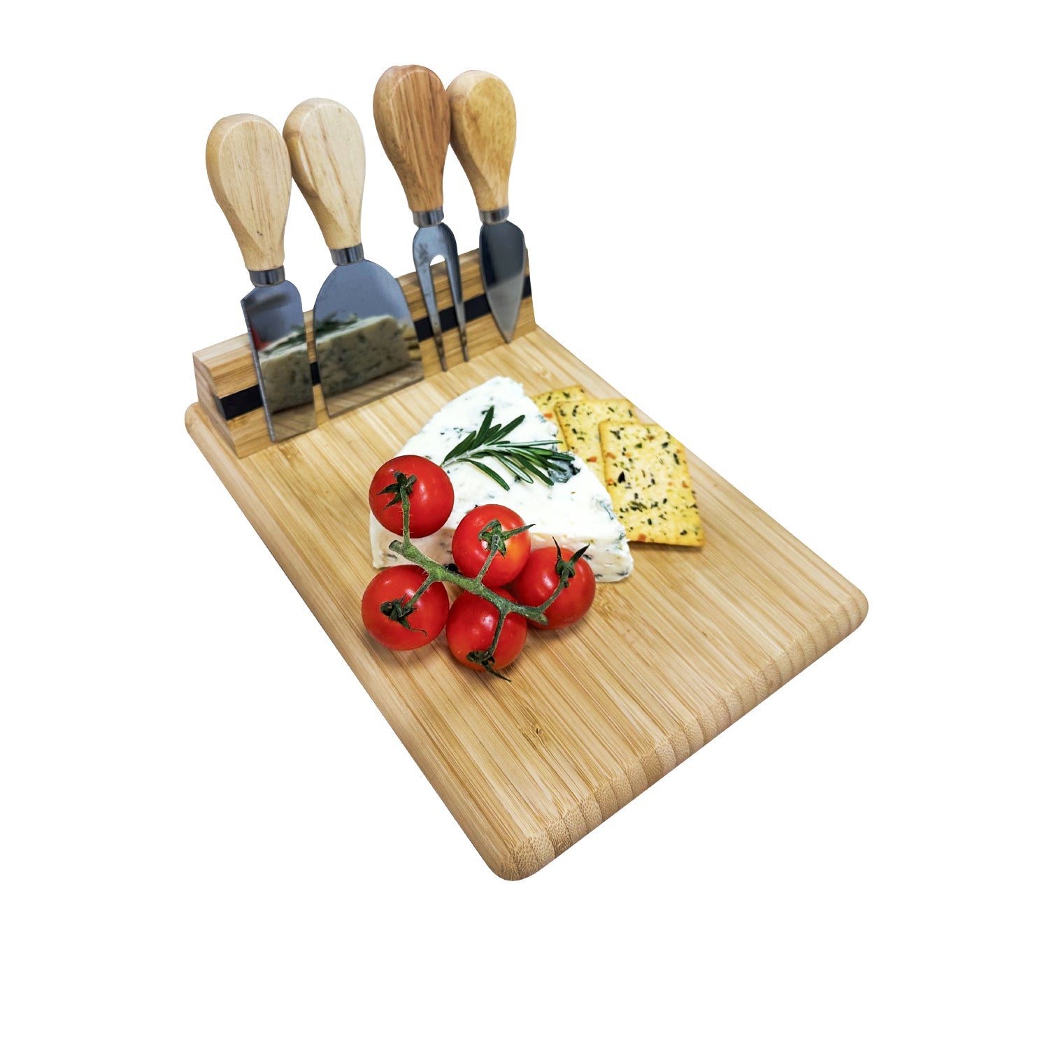 JS Gourmet - Planche à Fromage en Bambou avec 4 Couteaux et Support Magnétique - Simple Boutique
