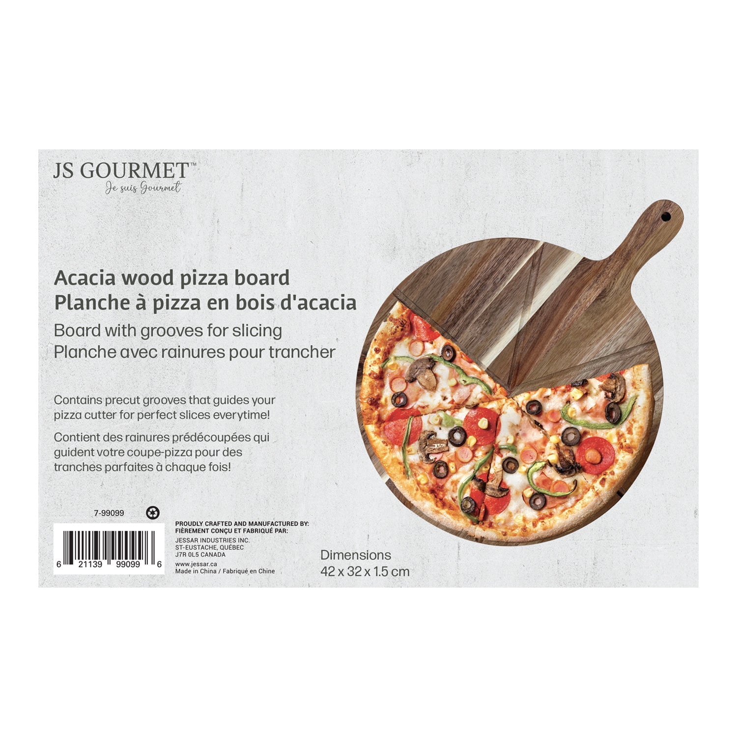 JS Gourmet - Planche à Pizza en Bois d'acacia avec Rainure pour Trancher - Simple Boutique