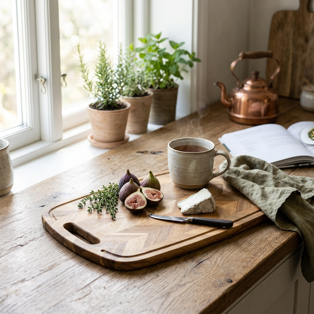 JS Gourmet Planche à découper et à servir en bois d'acacia avec poignée – Motif en W - Simple Boutique