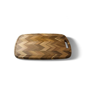 JS Gourmet Planche à découper et à servir en bois d'acacia avec poignée – Motif en W - Simple Boutique