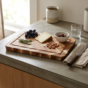 JS Gourmet Planche à découper et de service rectangulaire en bois d'acacia avec motif à chevrons - Simple Boutique
