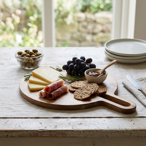 JS Gourmet Planche à servir et à découper en bois d'acacia avec poignée — 43 x 34,8 cm - Simple Boutique