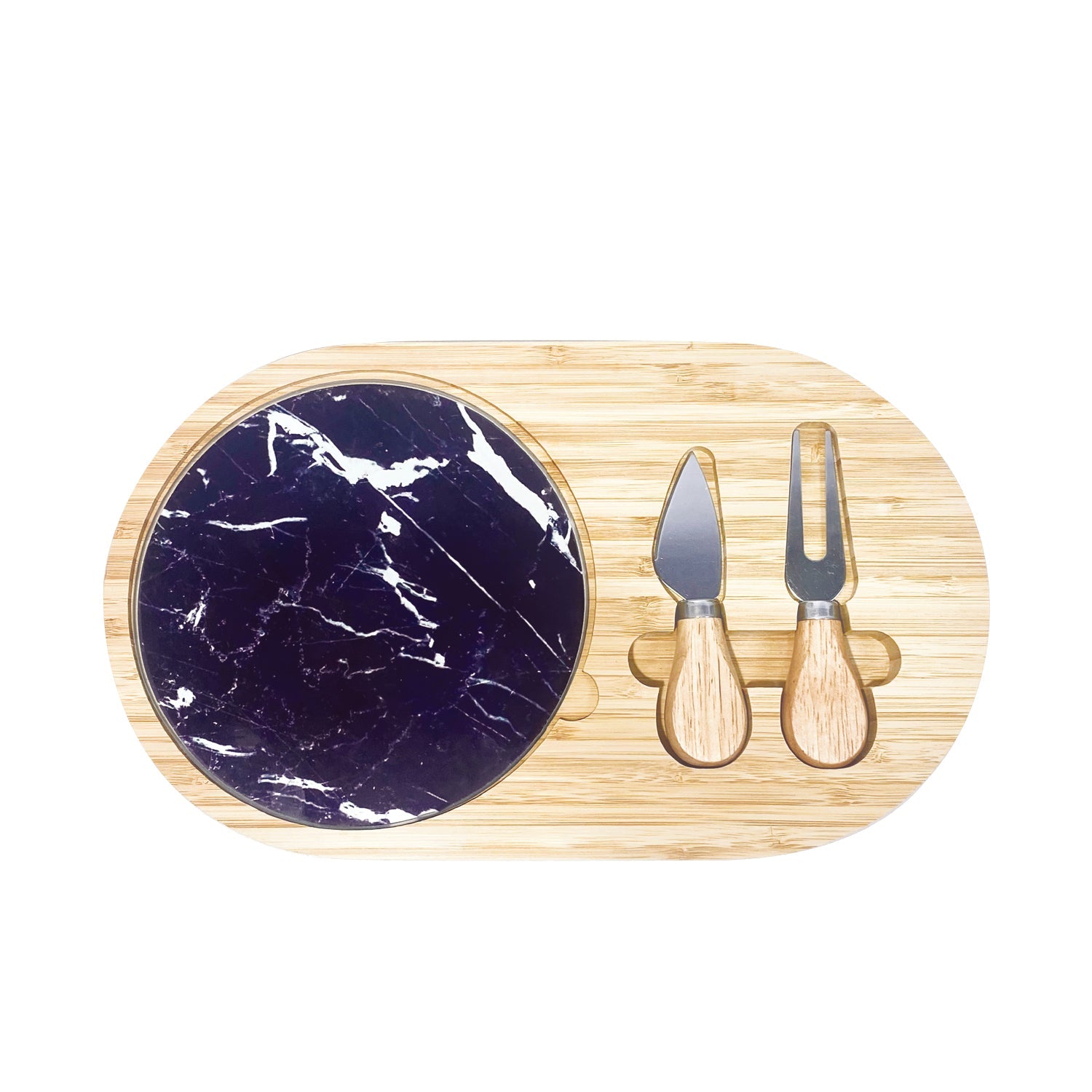 JS Gourmet - Planche de Service en Bois et Marbre avec 2 Couteaux à Fromage - Simple Boutique