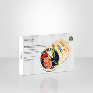 JS Gourmet - Planche de Service en Bois et Marbre avec 2 Couteaux à Fromage - Simple Boutique