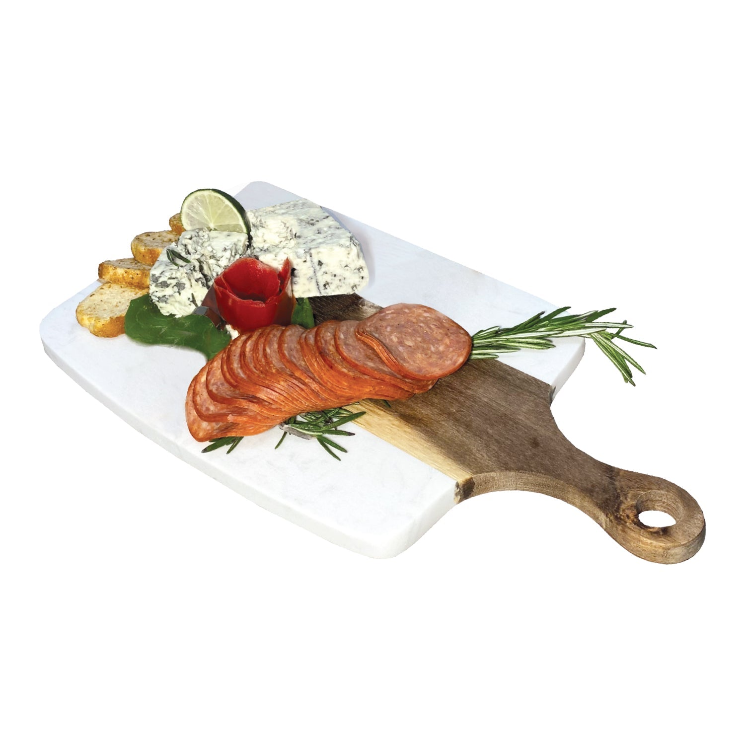 JS Gourmet - Planche de Service en Bois et en Marbre avec Poignée - Simple Boutique