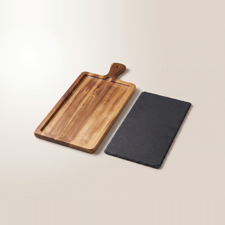 JS Gourmet Planche de service en bois d'acacia avec insert amovible en ardoise noire - Simple Boutique