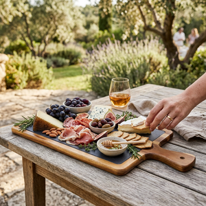 JS Gourmet Planche de service en bois d'acacia avec insert amovible en ardoise noire - Simple Boutique