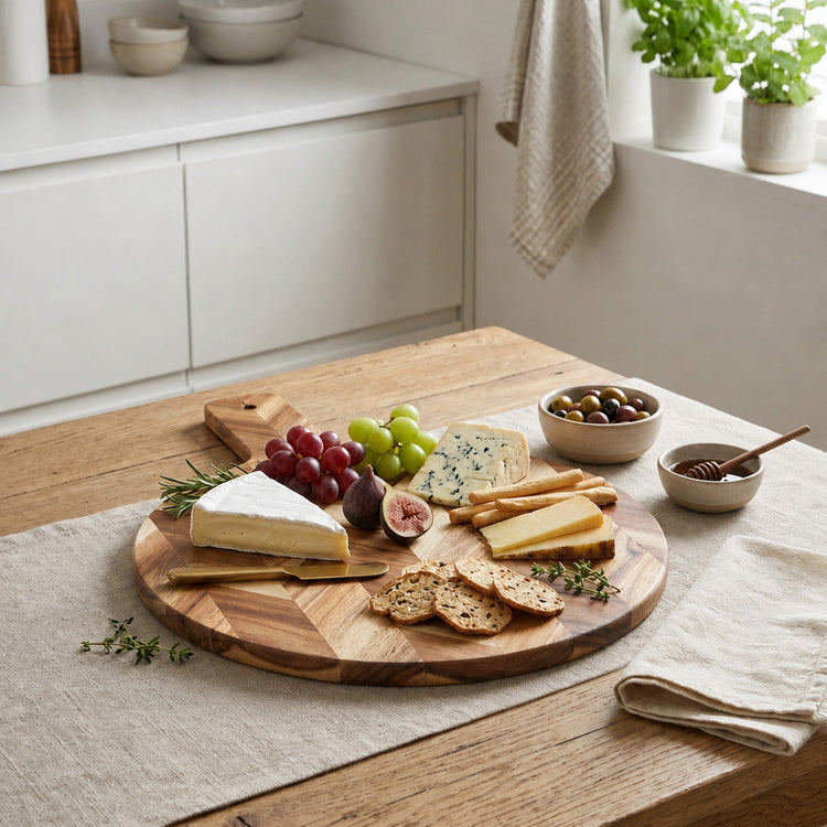 JS Gourmet Planche de service en bois d'acacia avec motif à chevrons - Simple Boutique