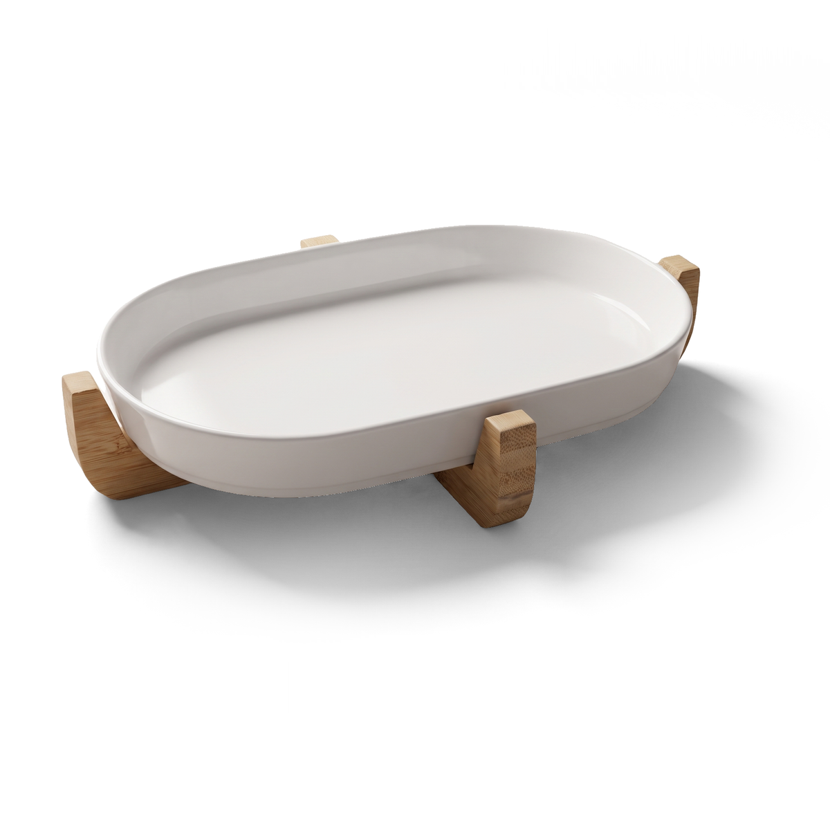 JS Gourmet Plat de cuisson ovale en céramique avec dessous de plat en bois, 2,2 L - Simple Boutique