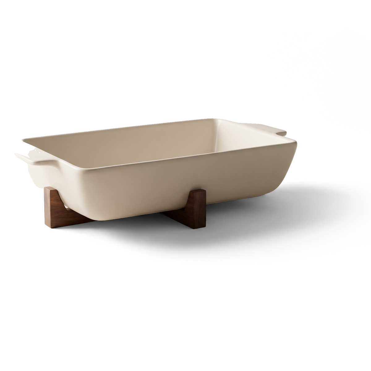 JS Gourmet Plat de cuisson rectangulaire profond en céramique avec dessous de plat en bois, 31,5 cm - Simple Boutique
