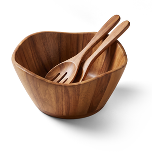Plat de service JS Gourmet en bois d'acacia avec bord festonné — 32,5 cm de diamètre x 15,5 cm de profondeur - Simple Boutique