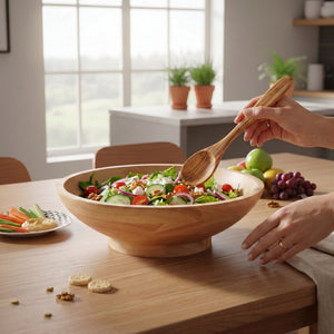 JS Gourmet Plat de service en bois d'hévéa sur pied - Simple Boutique