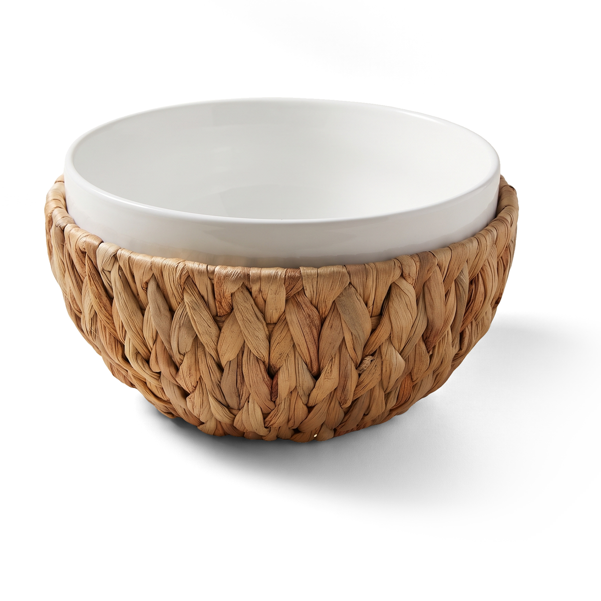 JS Gourmet Plat de service en céramique 2-en-1 avec panier en jacinthe d'eau tressée - Simple Boutique