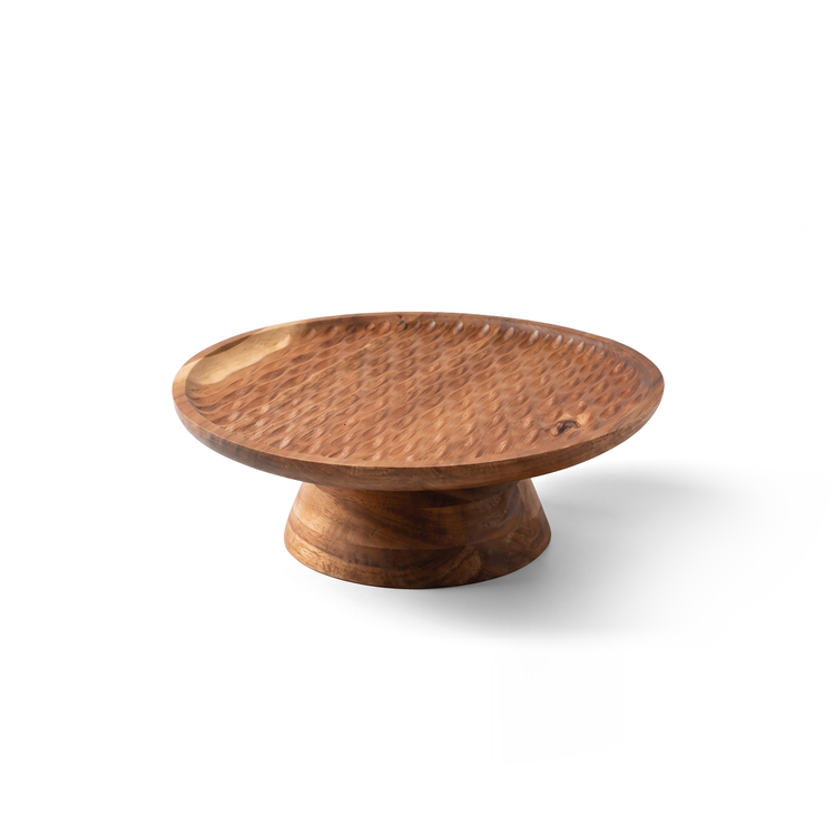 JS Gourmet Plat sur pied en bois d'acacia cannelé - Simple Boutique