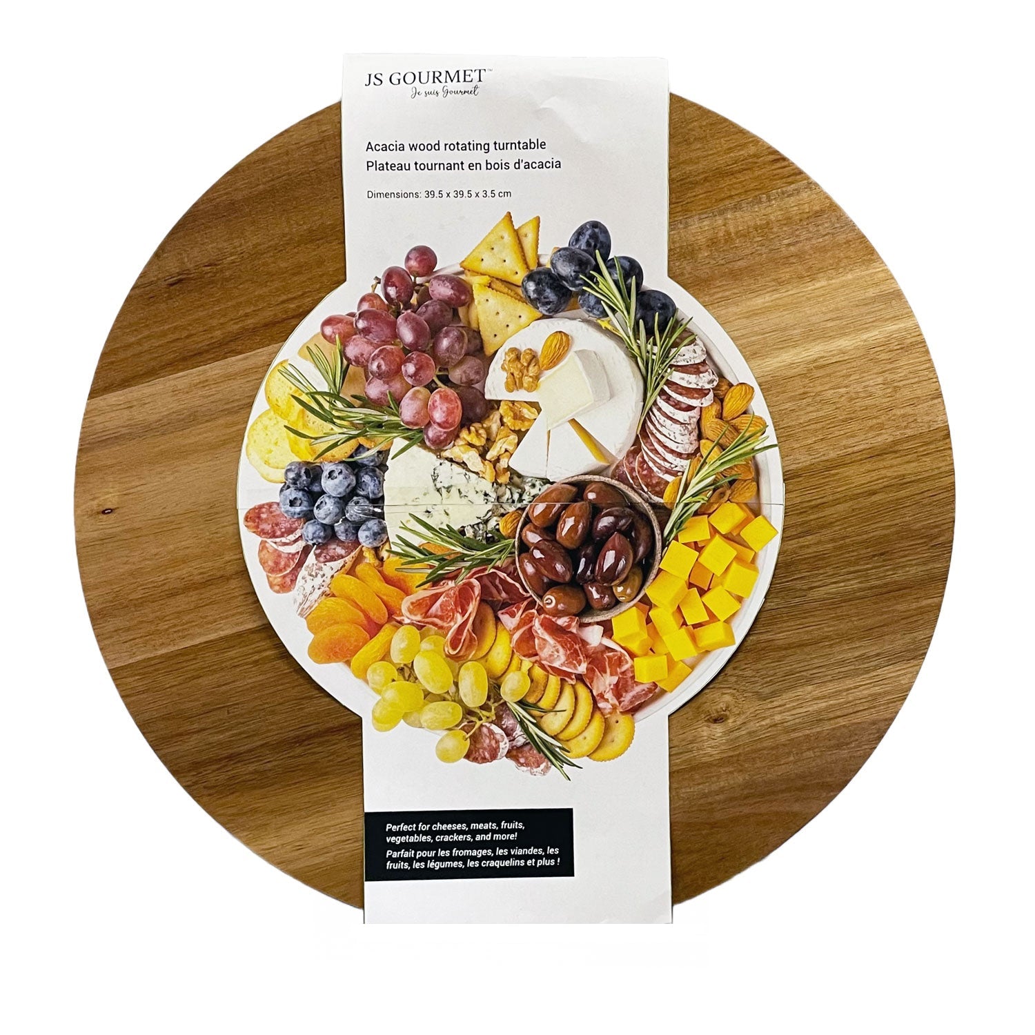 JS Gourmet - Plateau Tournant en Bois d'acacia, Diamètre de 15" - Simple Boutique