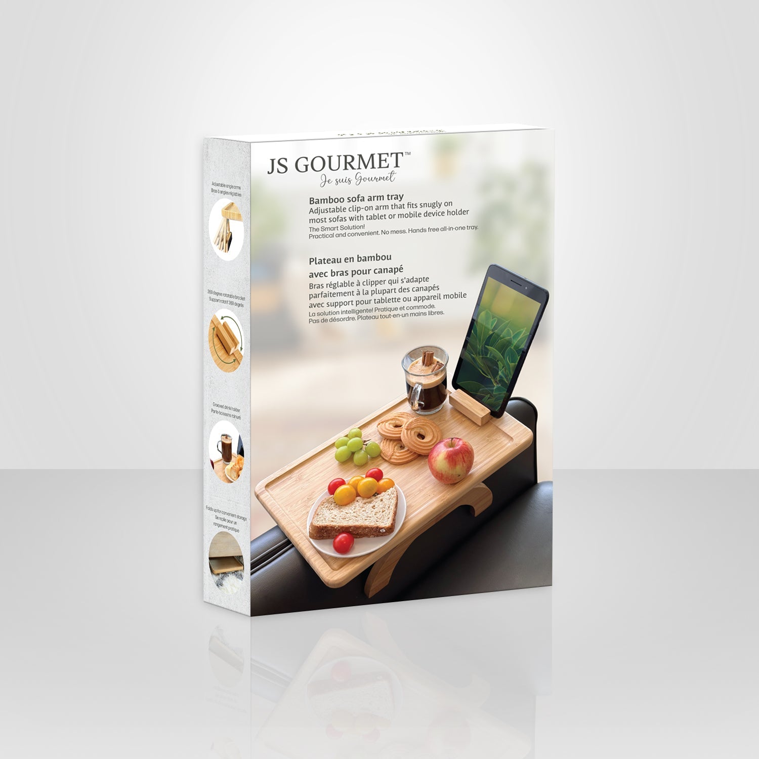 JS Gourmet - Plateau de Canapé en Bambou avec Support pour Téléphone - Simple Boutique