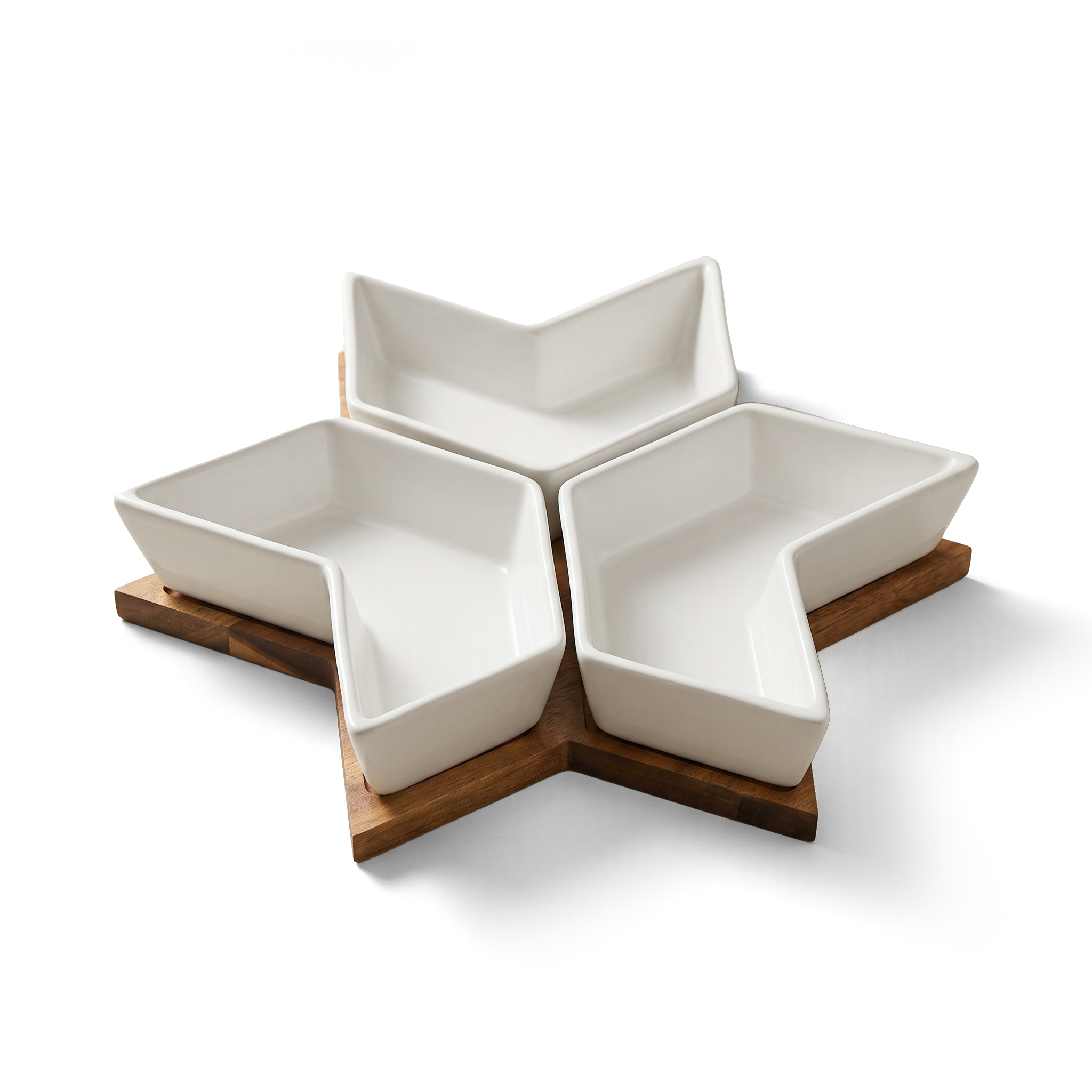 JS Gourmet Plateau de service 4 pièces en acacia en forme d'étoile avec 3 bols en céramique - Simple Boutique