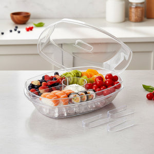 JS Gourmet Plateau de service divisé 2 en 1 avec couvercle bac à glace et 4 compartiments — 15 po - Simple Boutique