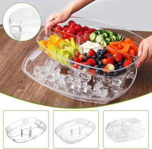 JS Gourmet Plateau de service divisé 2 en 1 avec couvercle bac à glace et 4 compartiments — 15 po - Simple Boutique