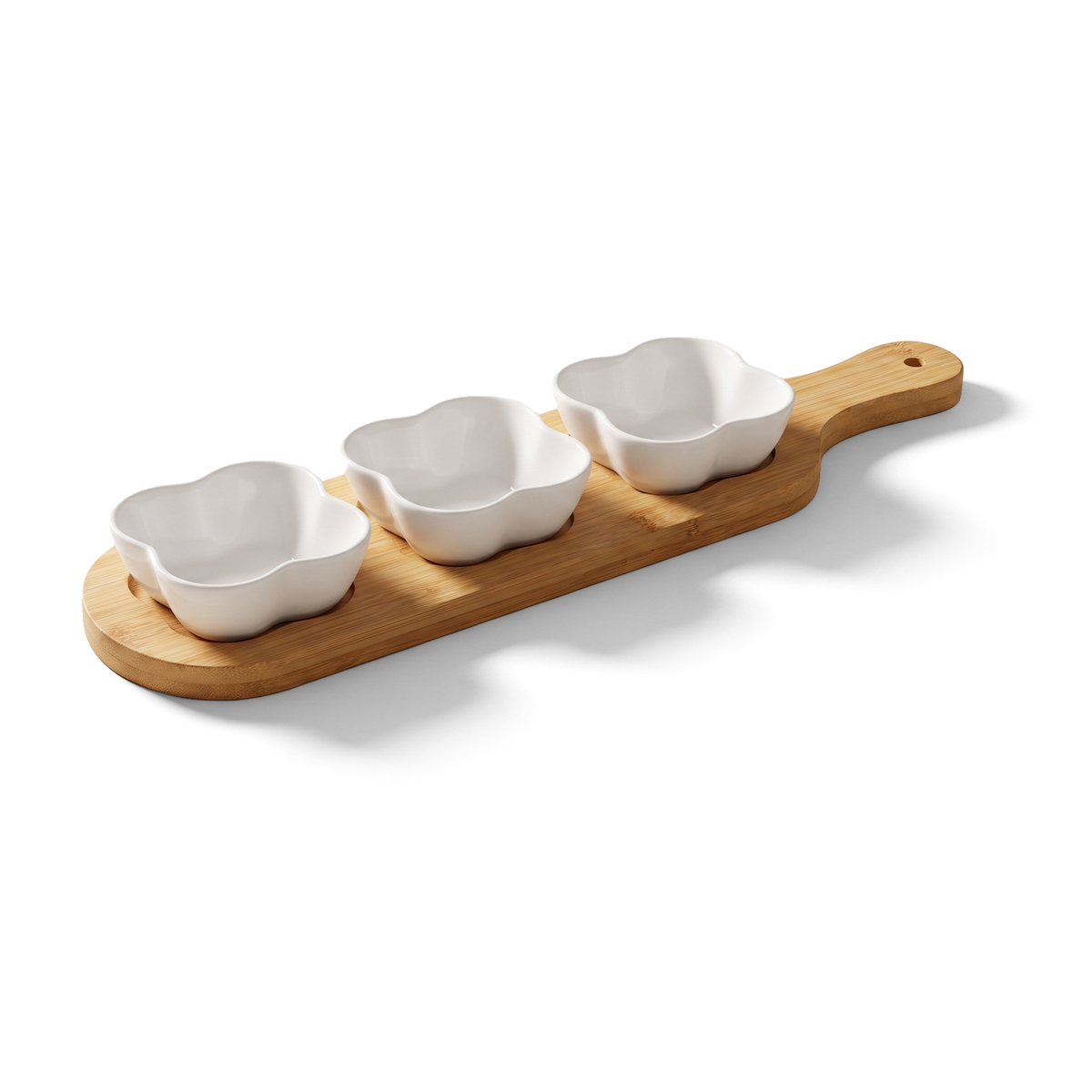 JS Gourmet Plateau de service en bambou 4 pièces avec 3 bols en céramique - Simple Boutique