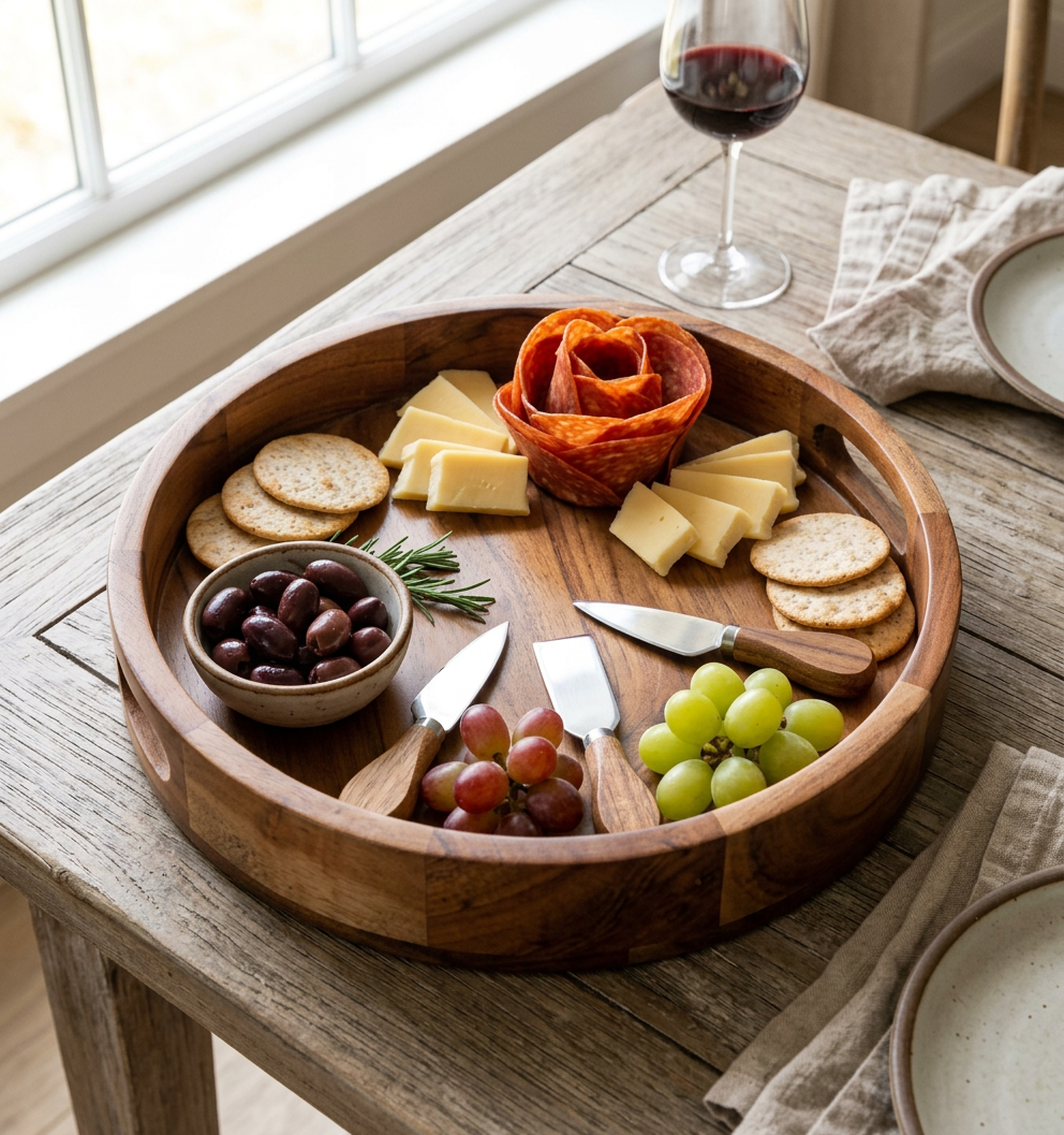JS Gourmet Plateau de service en bois d'acacia avec poignée - Simple Boutique