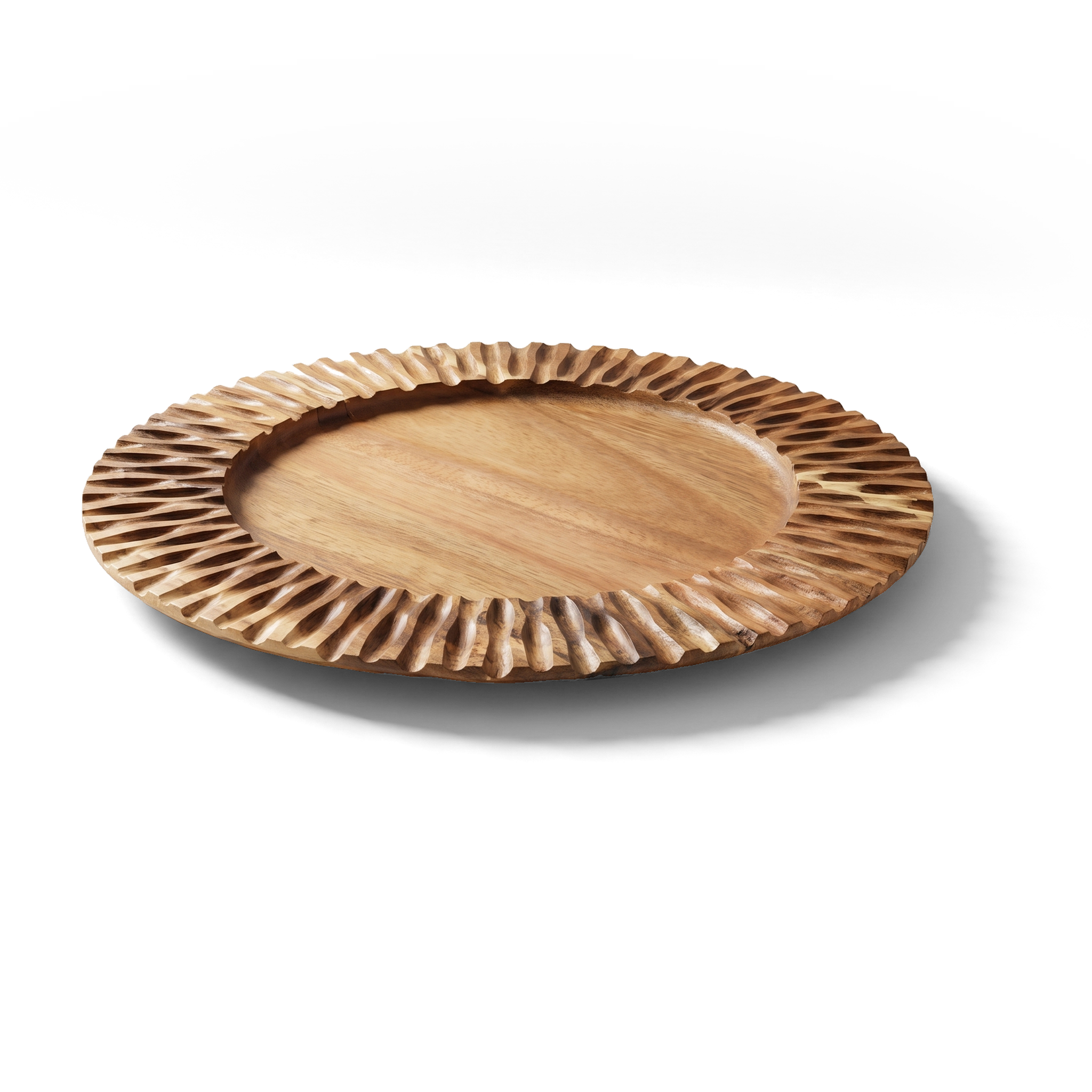 JS Gourmet Plateau de service rond cannelé en bois d'acacia - Simple Boutique