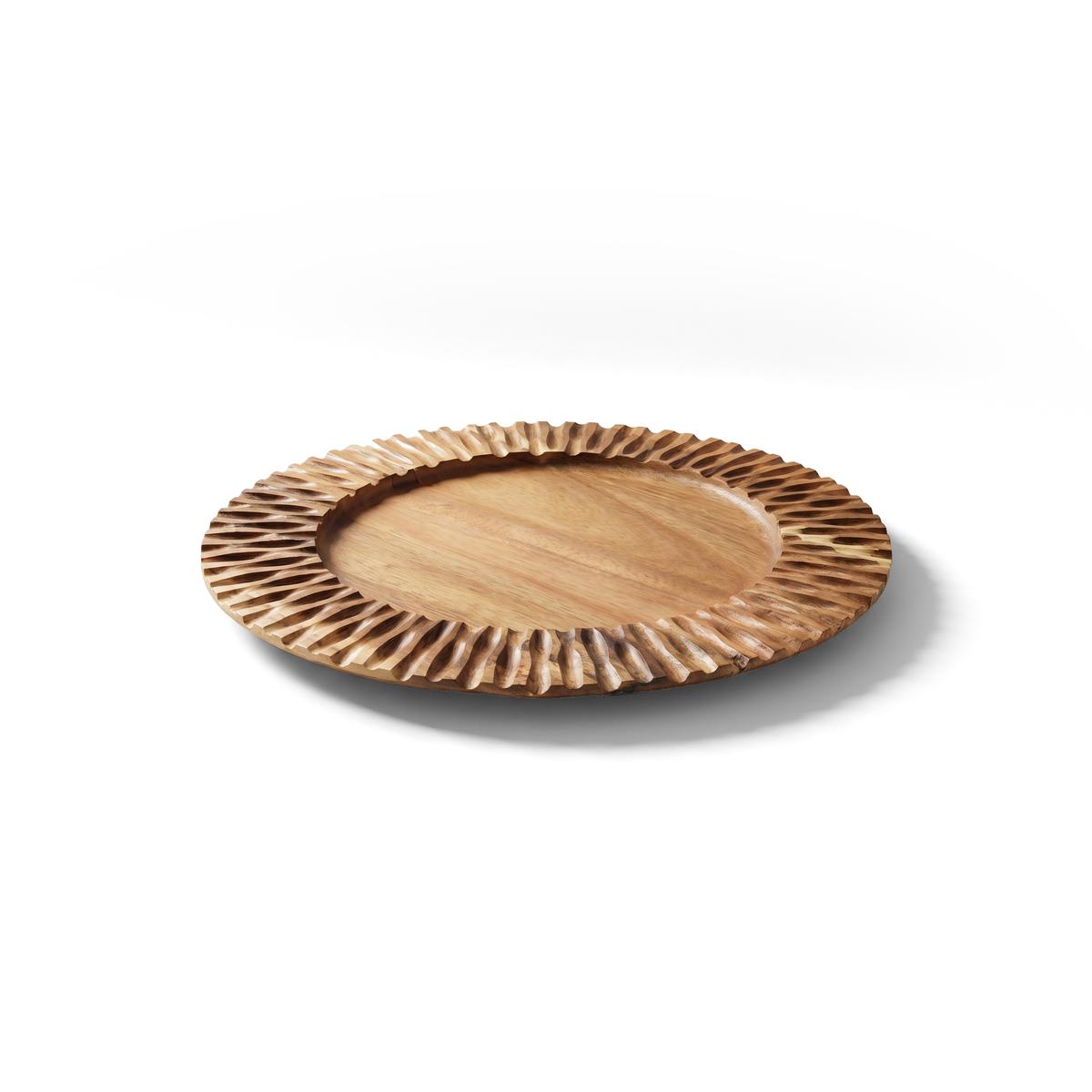 JS Gourmet Plateau de service rond cannelé en bois d'acacia - Simple Boutique